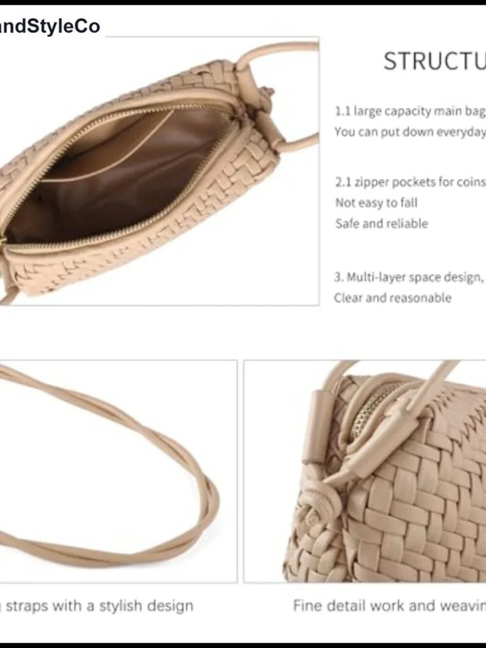 Woven Vegan Leather Crossbody Bag for Women, Handmade Purse
